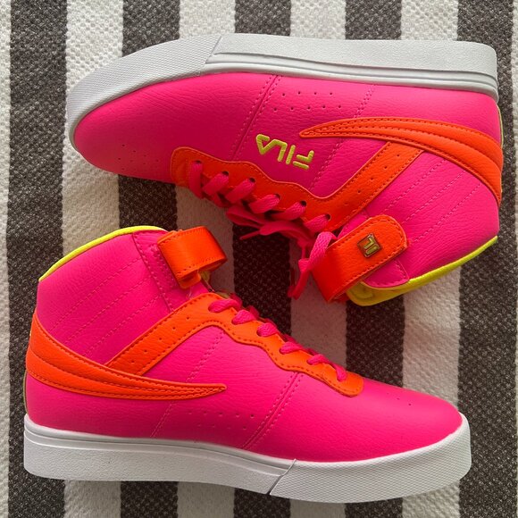 FILA Women VULC 13 SUPERBRIGHT Sneakers NWOT HiTop Neon Pink Yellow OrangeVelcro - Picture 7 of 13